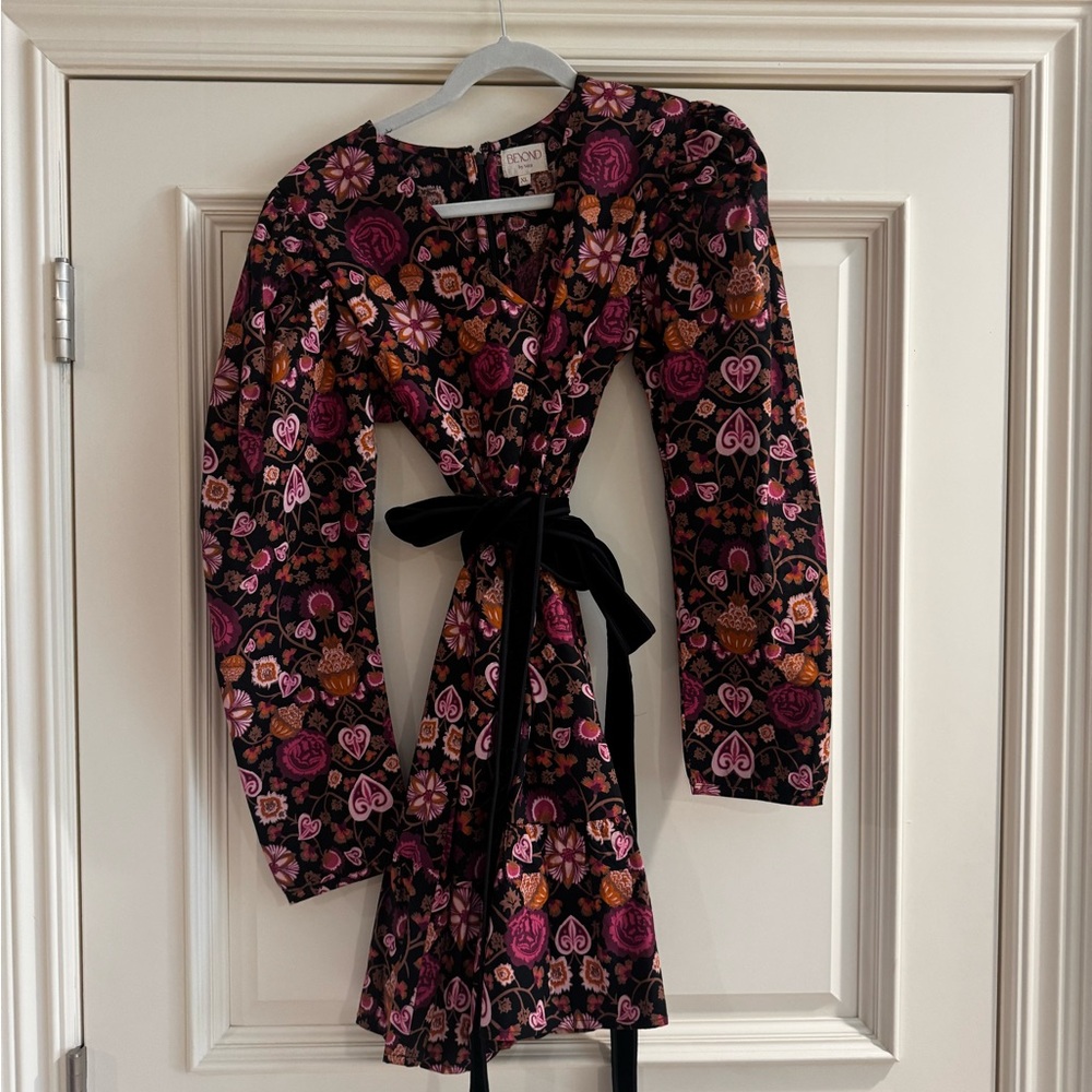 Beyond Vera Wrap Dress with Black Tie